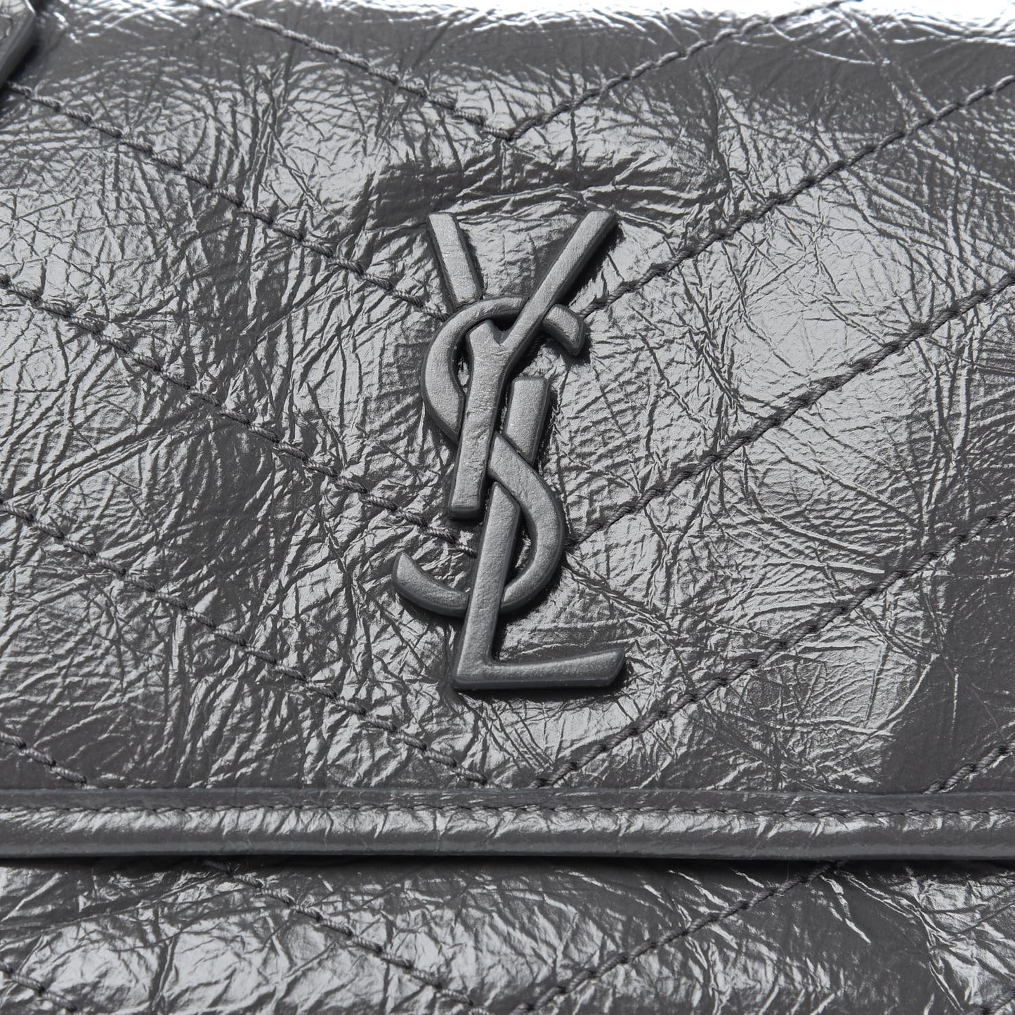 Crinkled Calfskin Matelasse Monogram Baby Niki Chain Satchel Storm