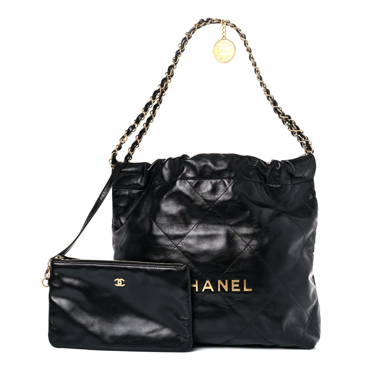 Chanel Shiny Calfskin Quilted Small Chanel 22 Black 1 of 12