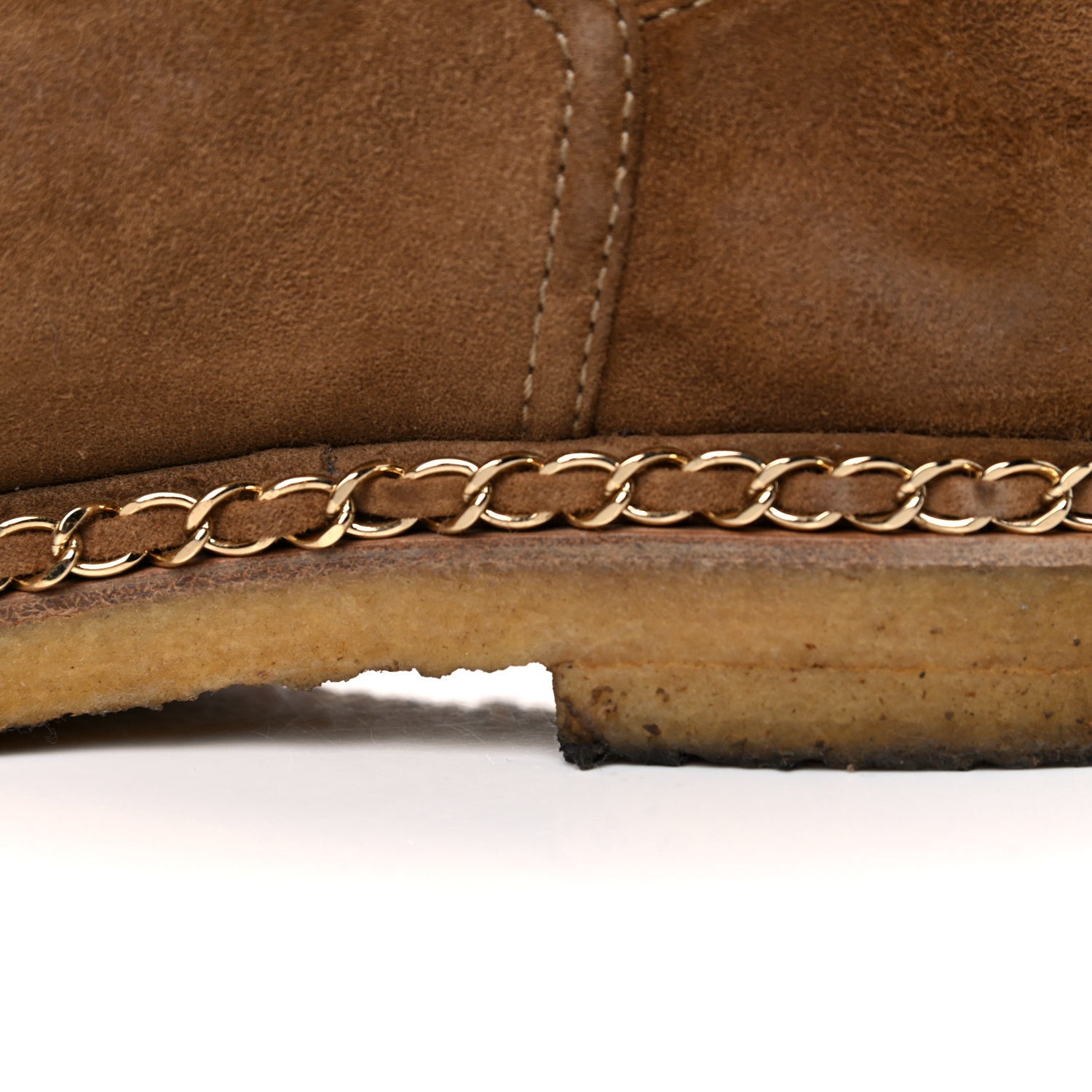 Chanel Kid Suede Shearling Womens Cap Toe Chain Short Boots 40.5 Light Brown Black 15 of 24