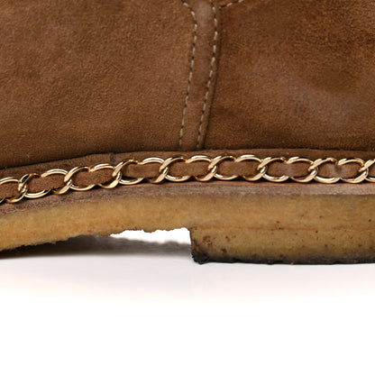 Chanel Kid Suede Shearling Womens Cap Toe Chain Short Boots 40.5 Light Brown Black 15 of 24