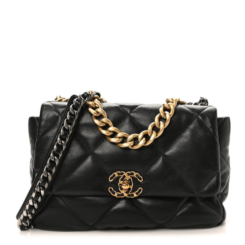 Lambskin Quilted Large Chanel 19 Flap Black