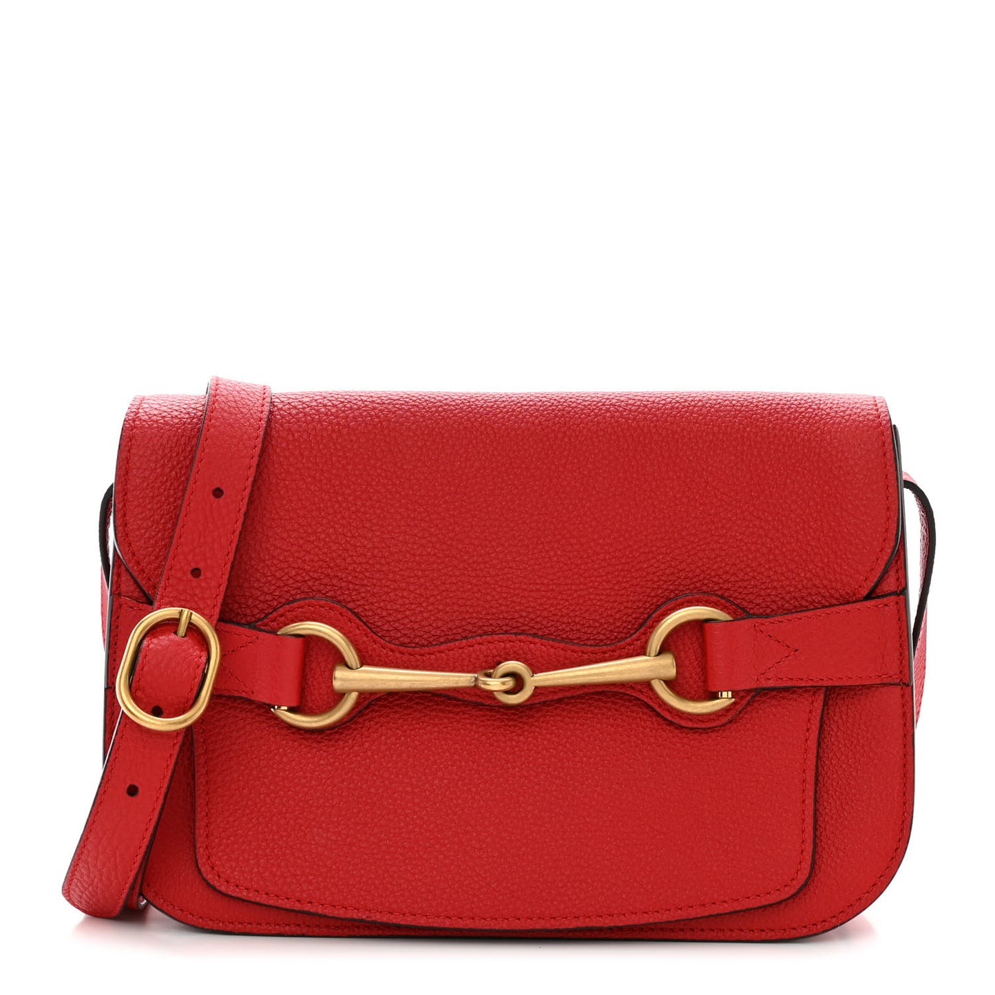 Grained Calfskin Large Bright Bit Flap Bag Red