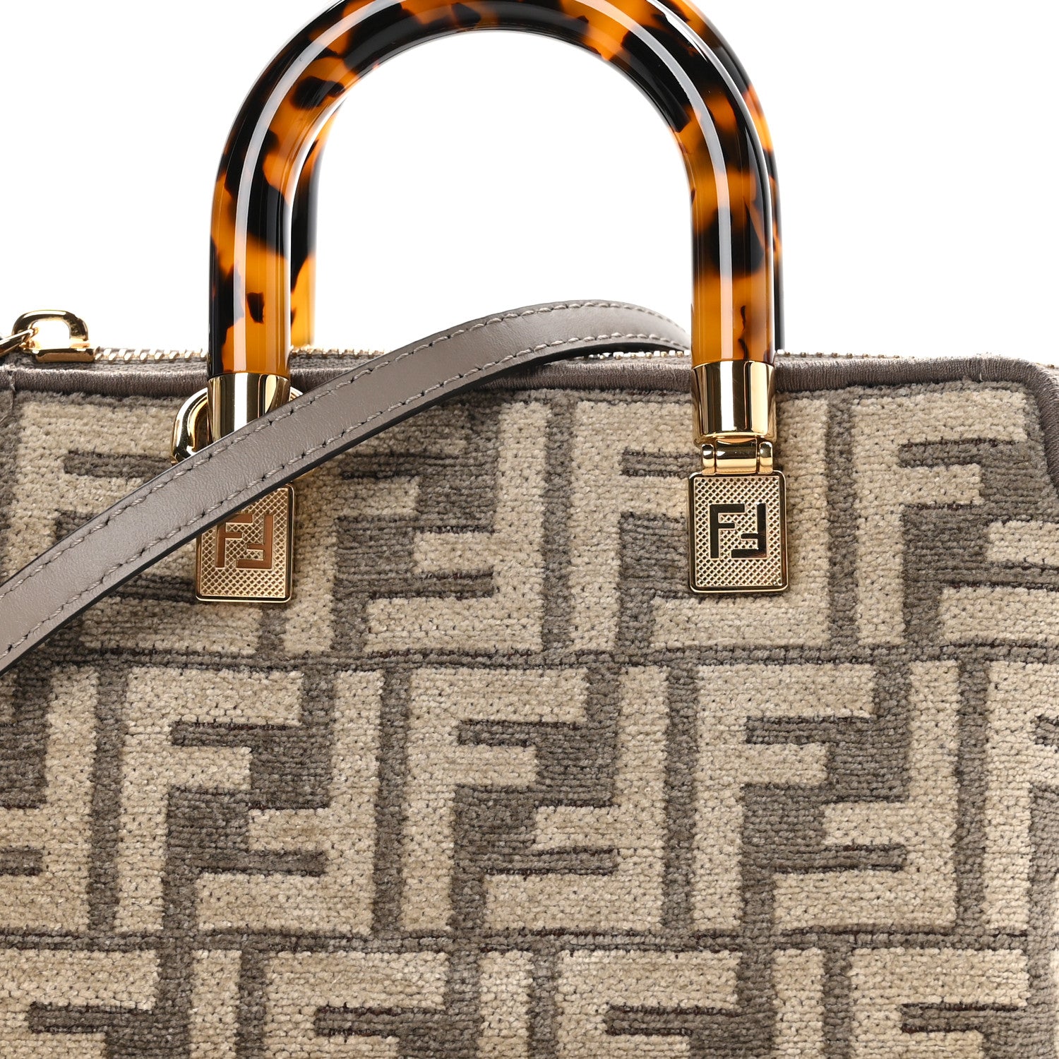 Fendi Chenille Vitello King Plexiglass FF Mini By The Way Top Handle Boston Bag Tortora Nuvola 7 of 9