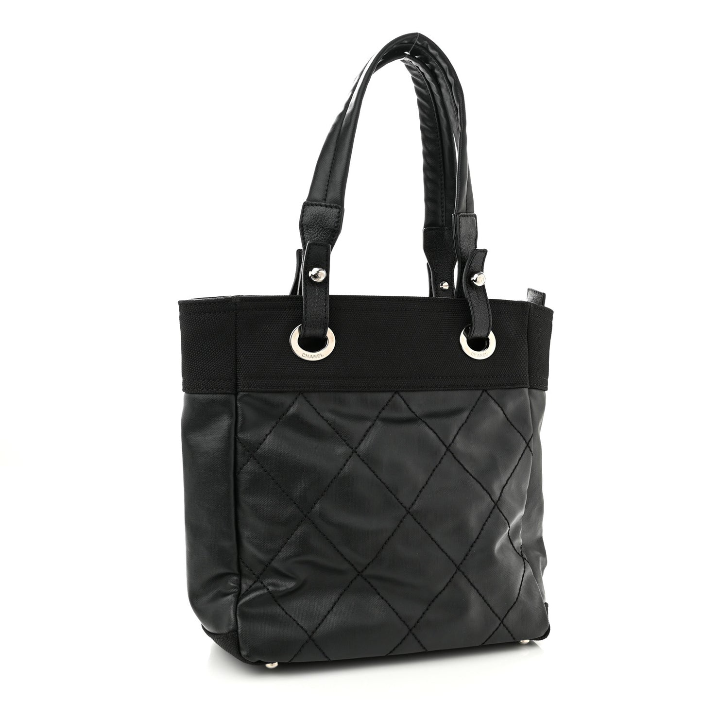 Coated Canvas Quilted Small Paris Biarritz Tote Black