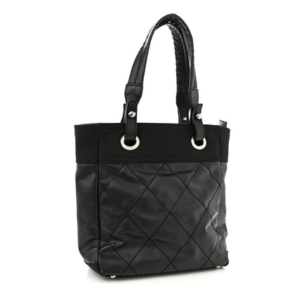 Chanel Coated Canvas Quilted Small Paris Biarritz Tote Black 3 of 10