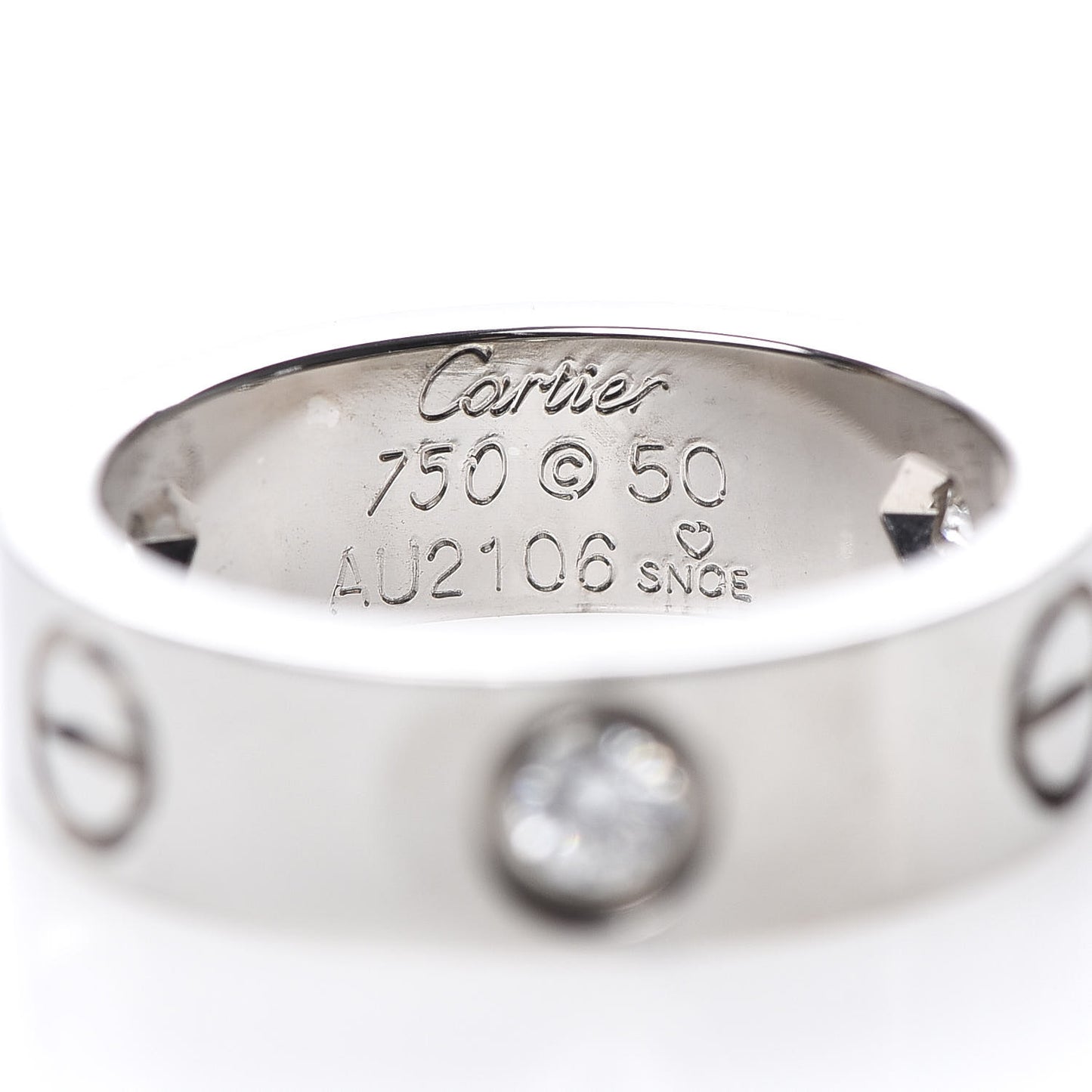 18K White Gold 3 Diamond 5.5mm LOVE Ring 50 5.5