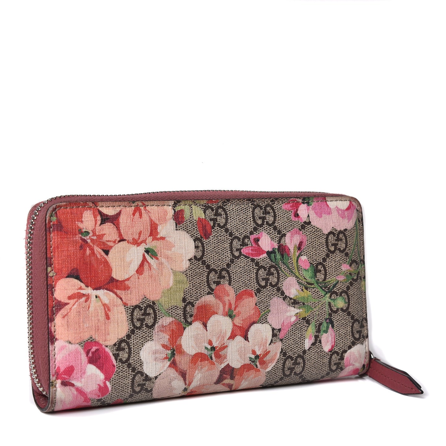 GG Supreme Monogram Blooms Zip Around Wallet Beige Multicolor Dry Rose