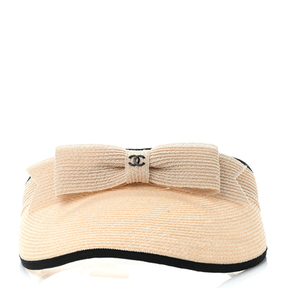 Chanel Straw Grosgrain Visor M Beige Black 2 of 4