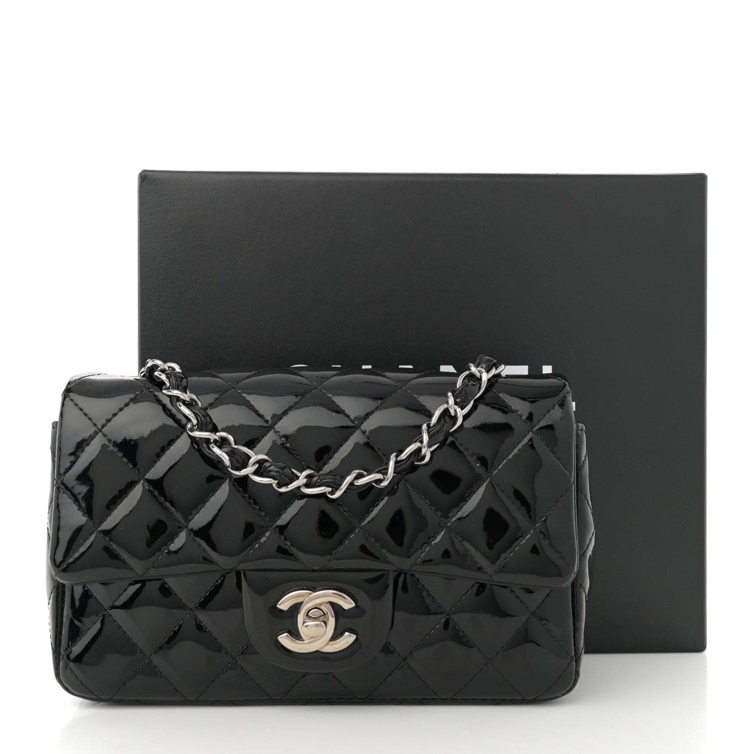 Chanel Patent Calfskin Quilted Mini Rectangular Flap Black 14 of 14