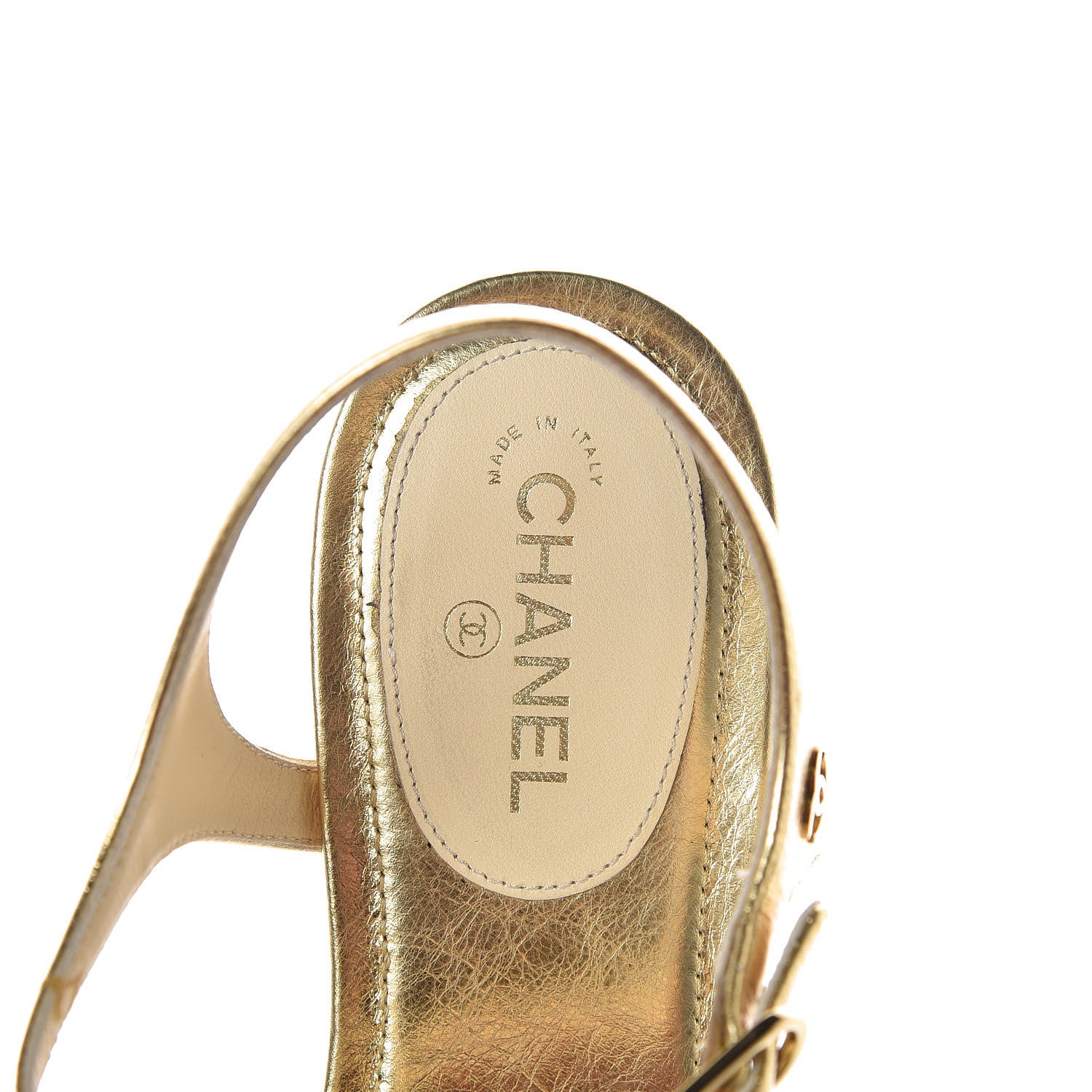 Chanel Crackled Calfskin Camellia Pearl Thong Sandals 36.5 Gold 5 of 8