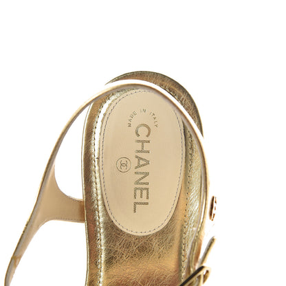 Chanel Crackled Calfskin Camellia Pearl Thong Sandals 36.5 Gold 5 of 8