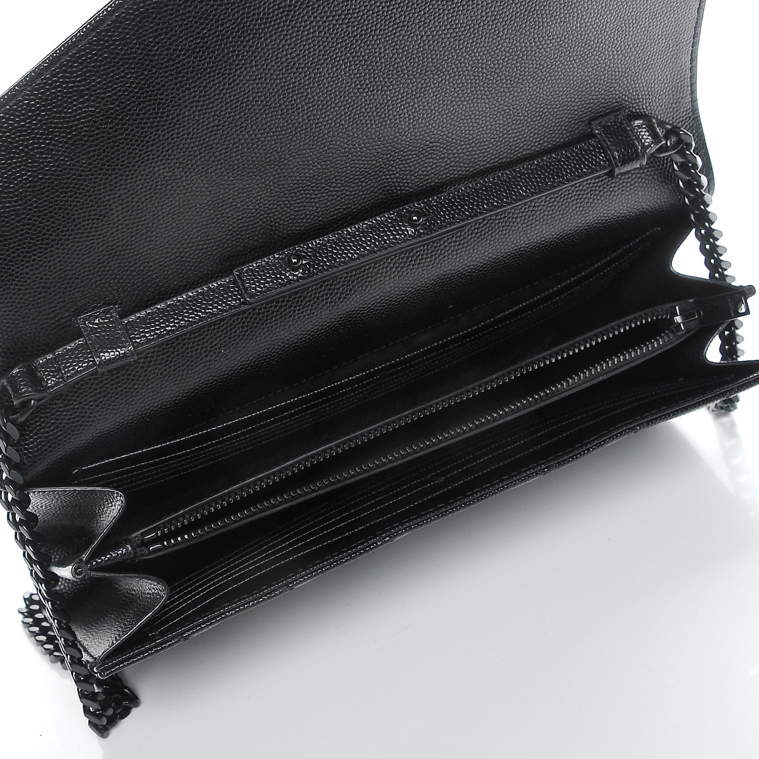 Saint Laurent Grain De Poudre Matelasse Chevron Monogram Chain Wallet Black 5 of 9