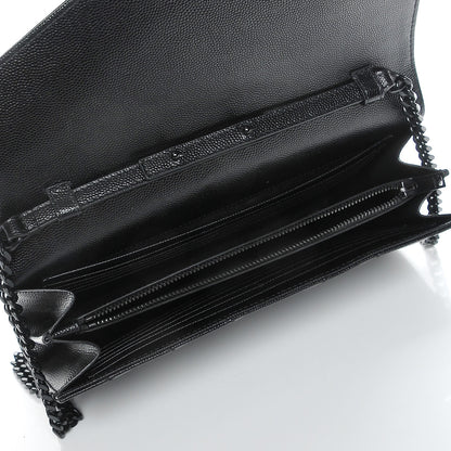 Saint Laurent Grain De Poudre Matelasse Chevron Monogram Chain Wallet Black 5 of 9