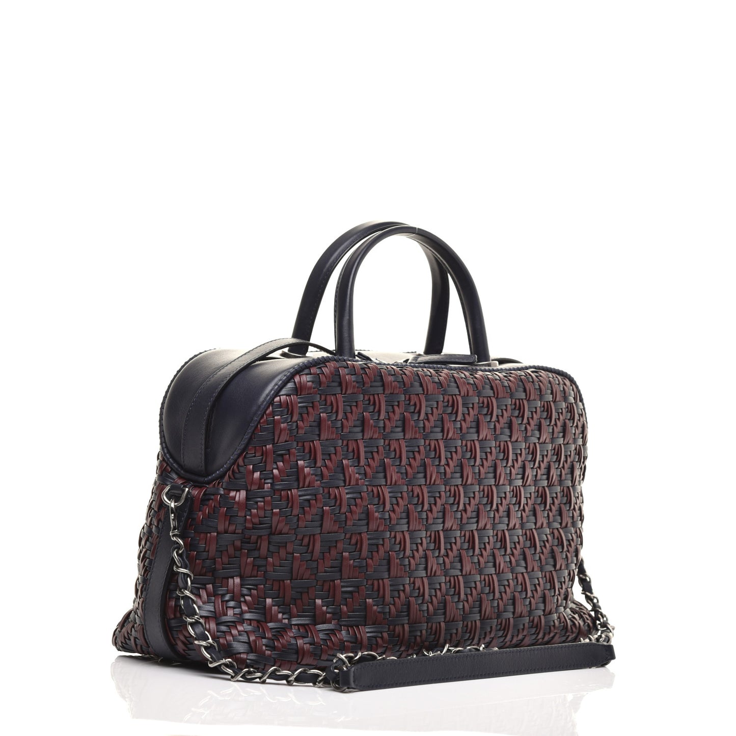 Calfskin Woven Bowling Bag Navy Blue