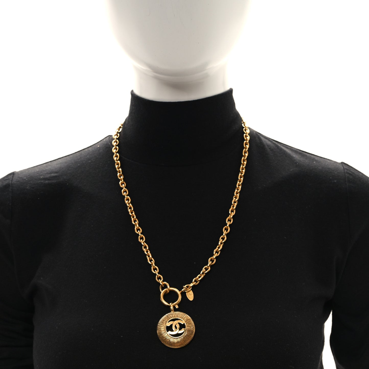 Metal Sunburst Cutout CC Necklace Gold