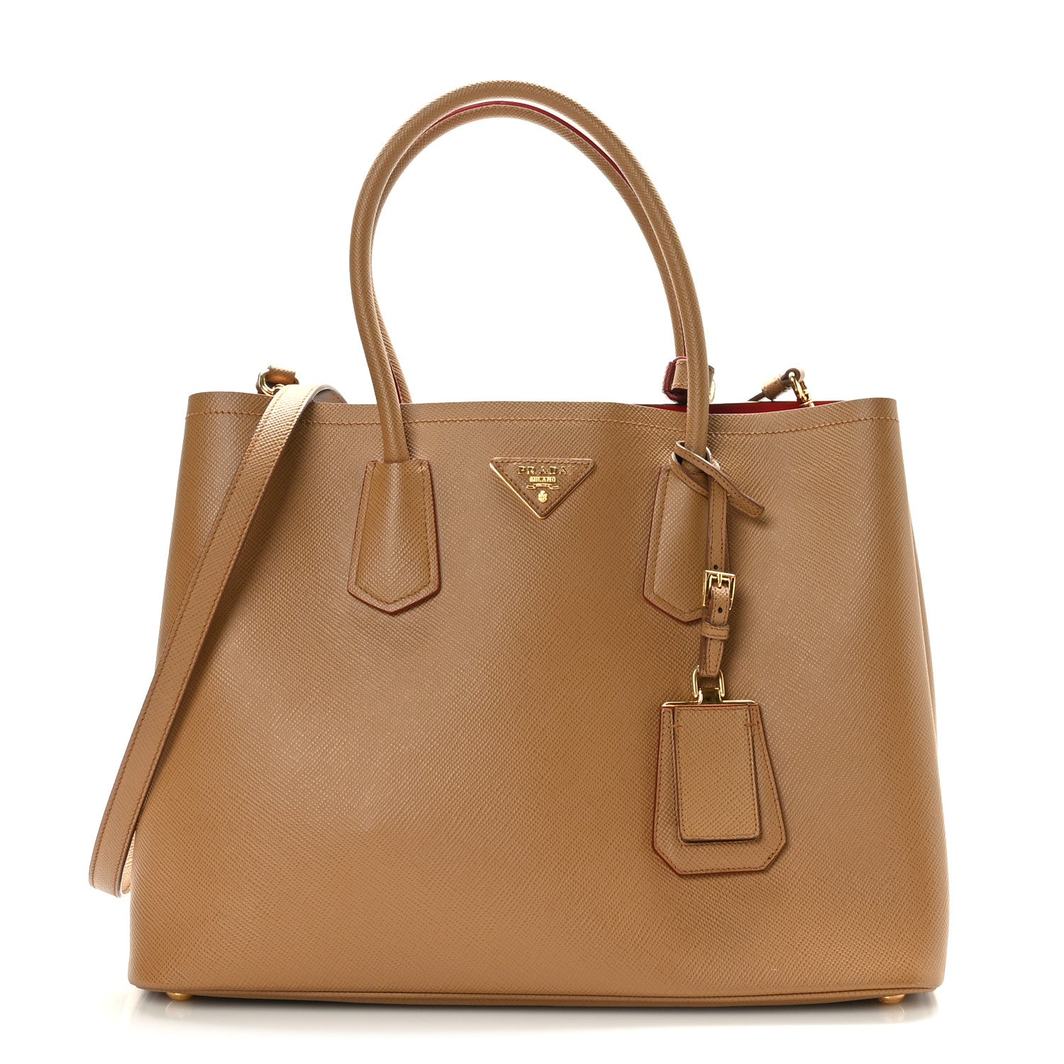 Prada Saffiano Cuir Medium Double Bag Noisette Papaya 1 of 10