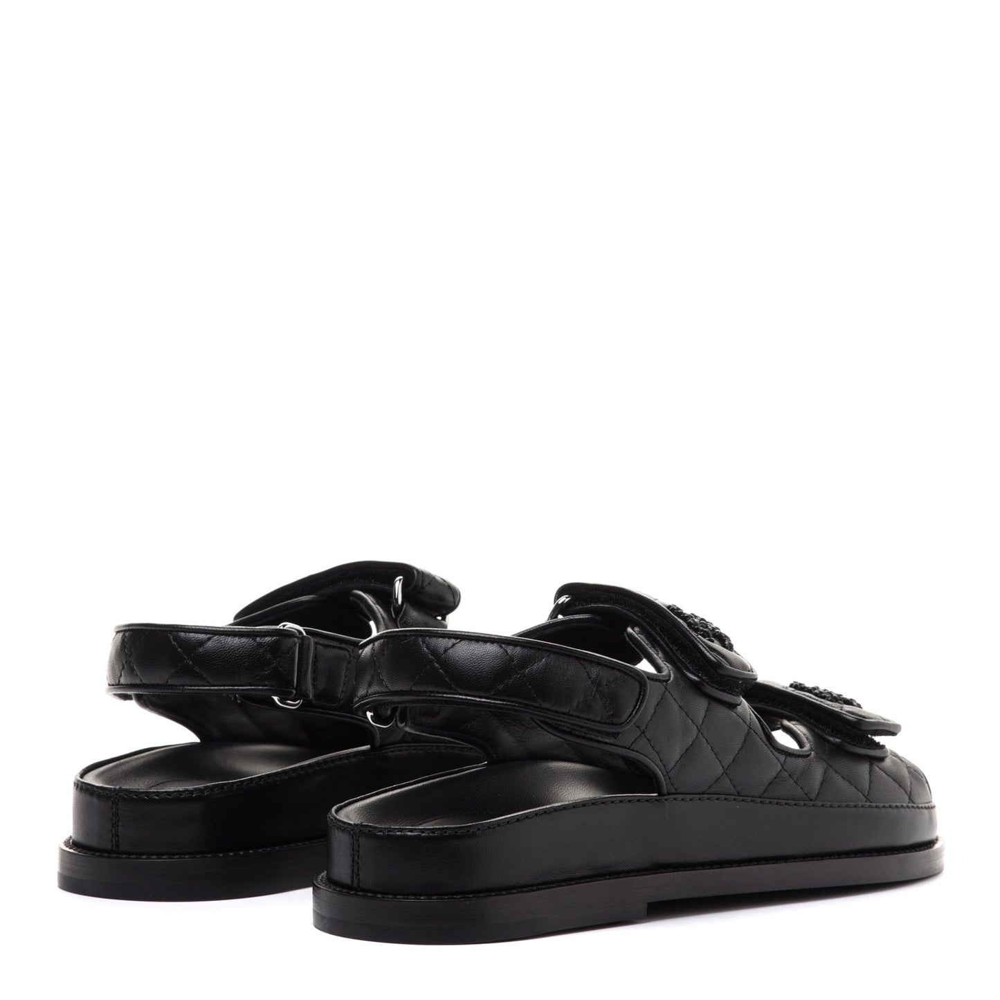 Lambskin Quilted Velcro Dad Sandals 36 So Black