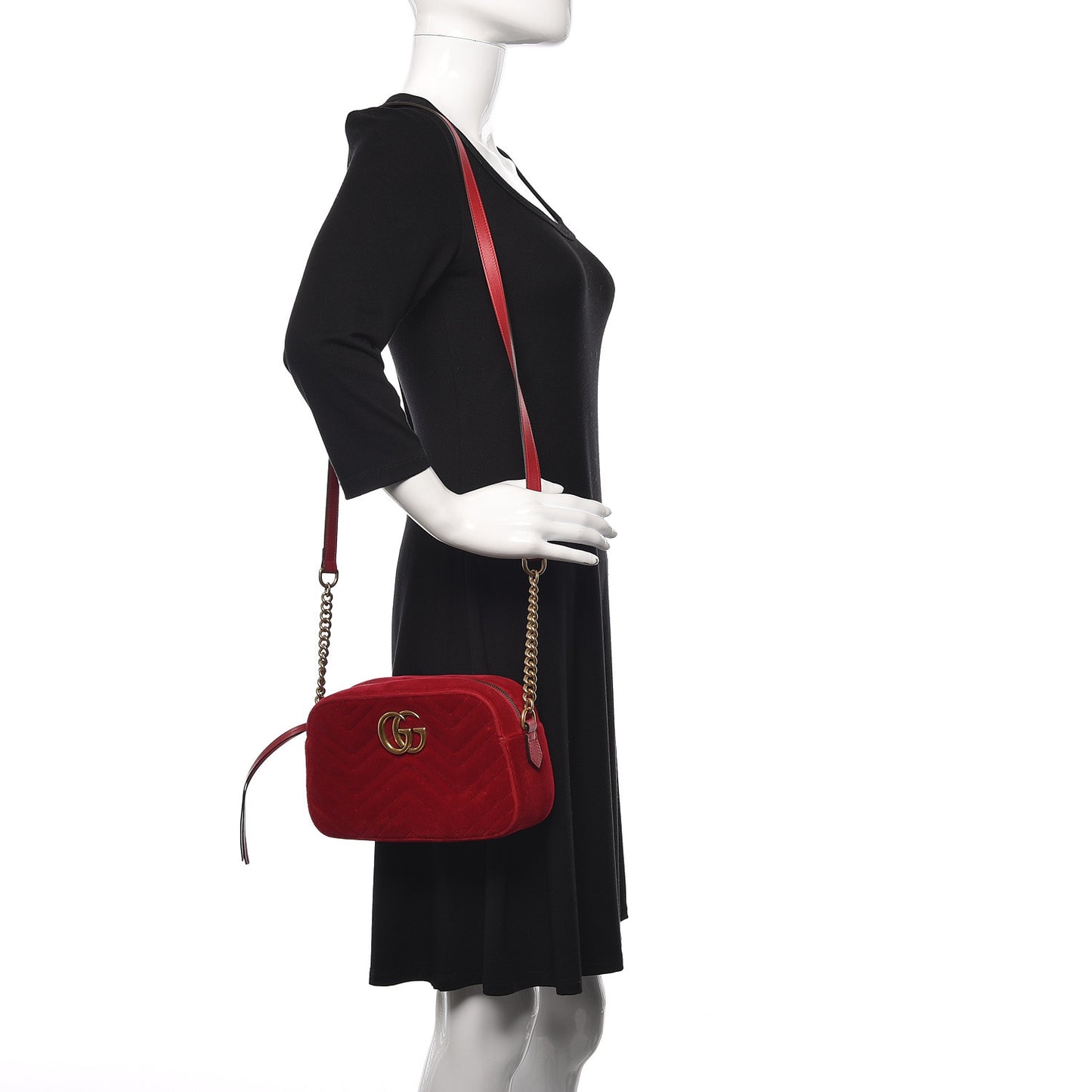 Velvet Matelasse Small GG Marmont Chain Shoulder Bag Hibiscus Red