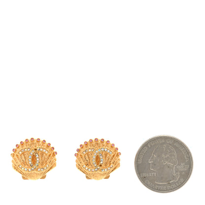 Chanel Metal Crystal CC Shell Earrings Gold Pink 2 of 4
