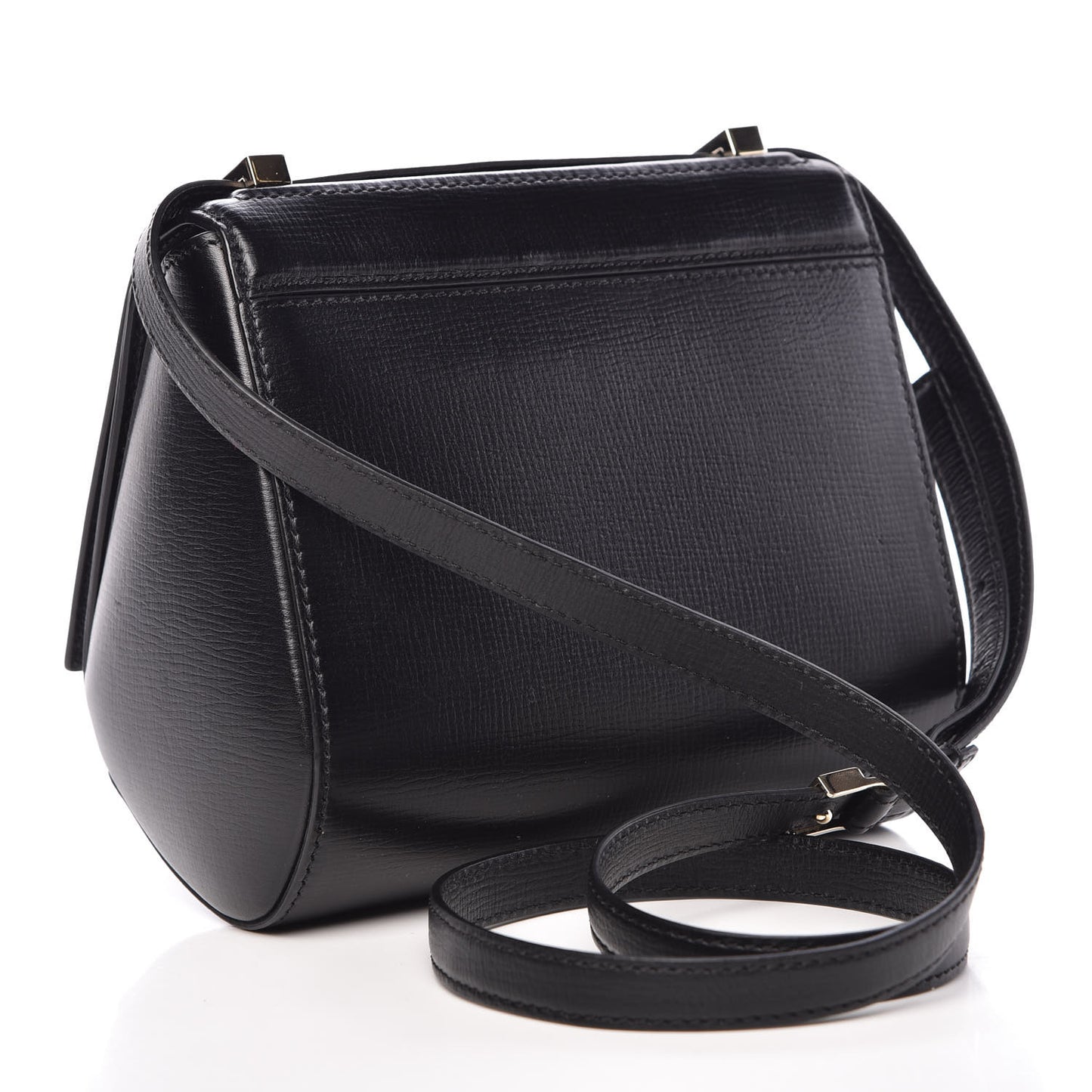 Textured Calfskin Mini Pandora Box Crossbody Bag Black