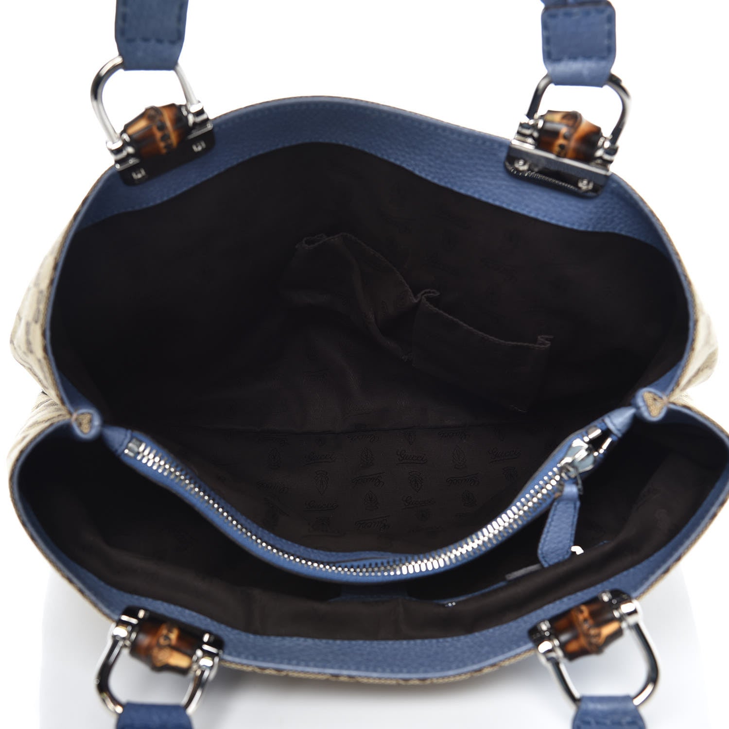 Gucci Monogram Medium Bamboo Bar Tote Blue 6 of 9