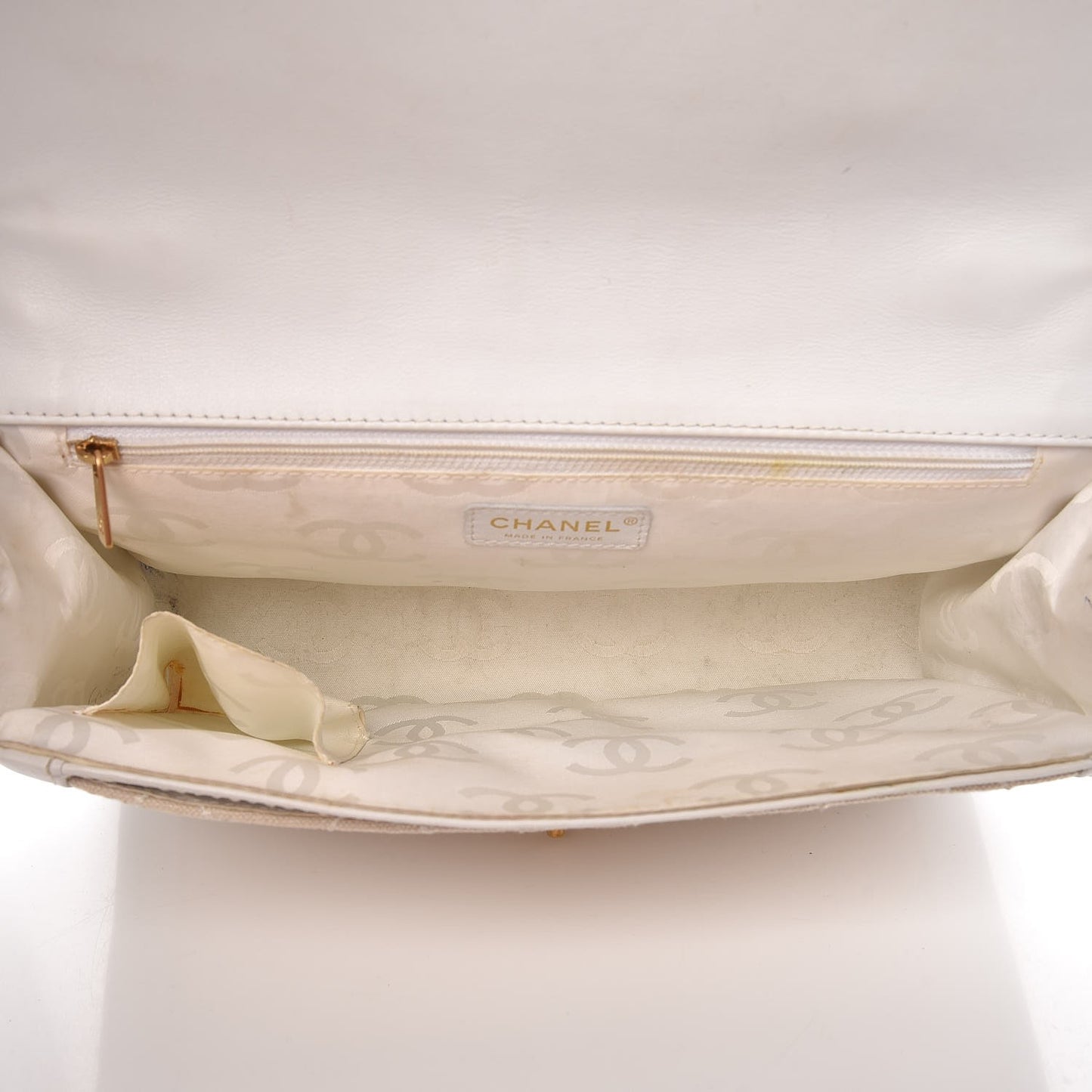 Lambskin Canvas Quilted Top Handle Flap Bag White