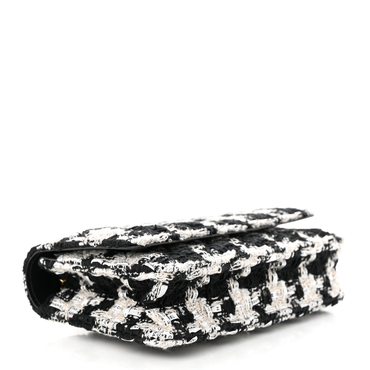 Tweed Quilted Wallet On Chain WOC Black Ecru White