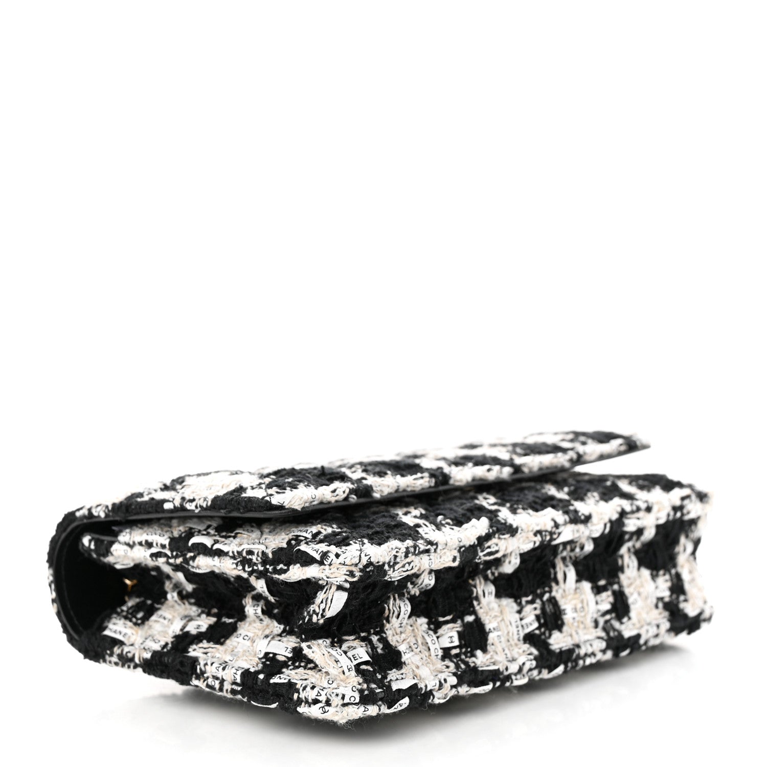 Chanel Tweed Quilted Wallet On Chain WOC Black Ecru White 4 of 11