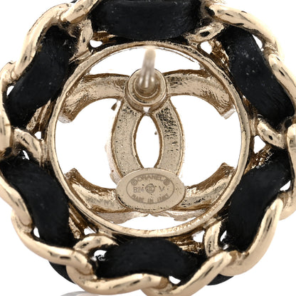 Chanel Crystal Lambskin Chain CC Stud Earrings Black Gold 4 of 5