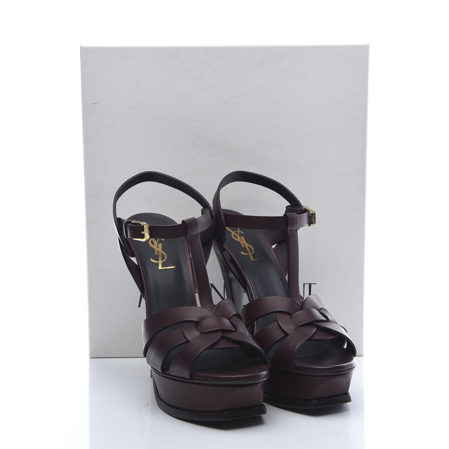 Saint Laurent Calfskin Tribute 105 Platform Sandals 37 Bordeaux 8 of 9