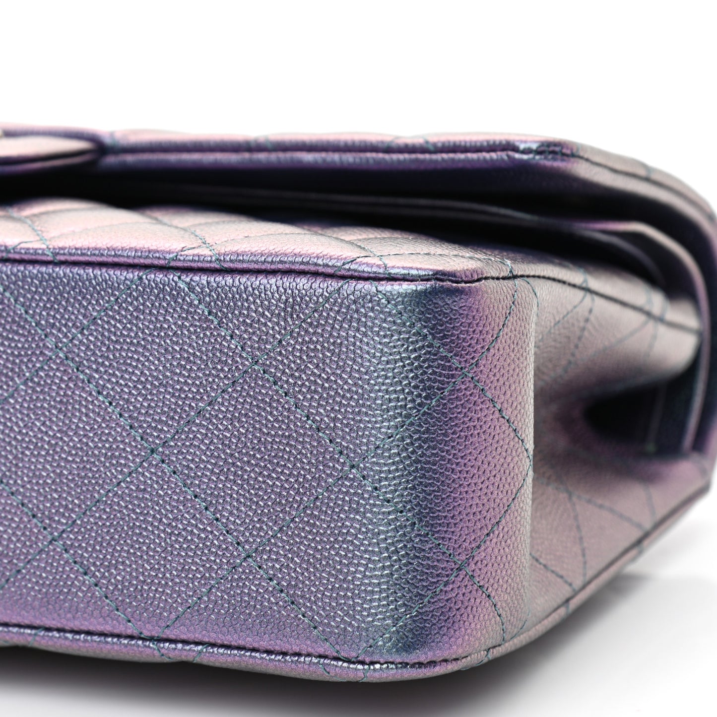 Iridescent Caviar Quilted Medium Double Flap Dark Blue