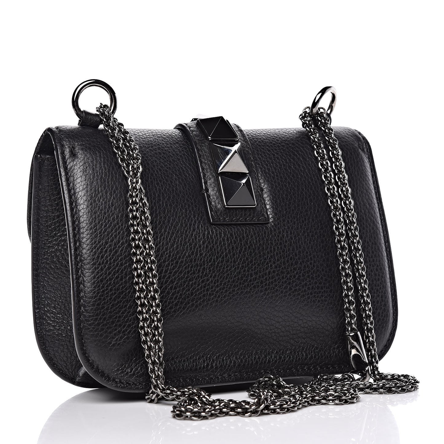 Pebbled Calfskin Small Glam Lock Rockstud Flap Black