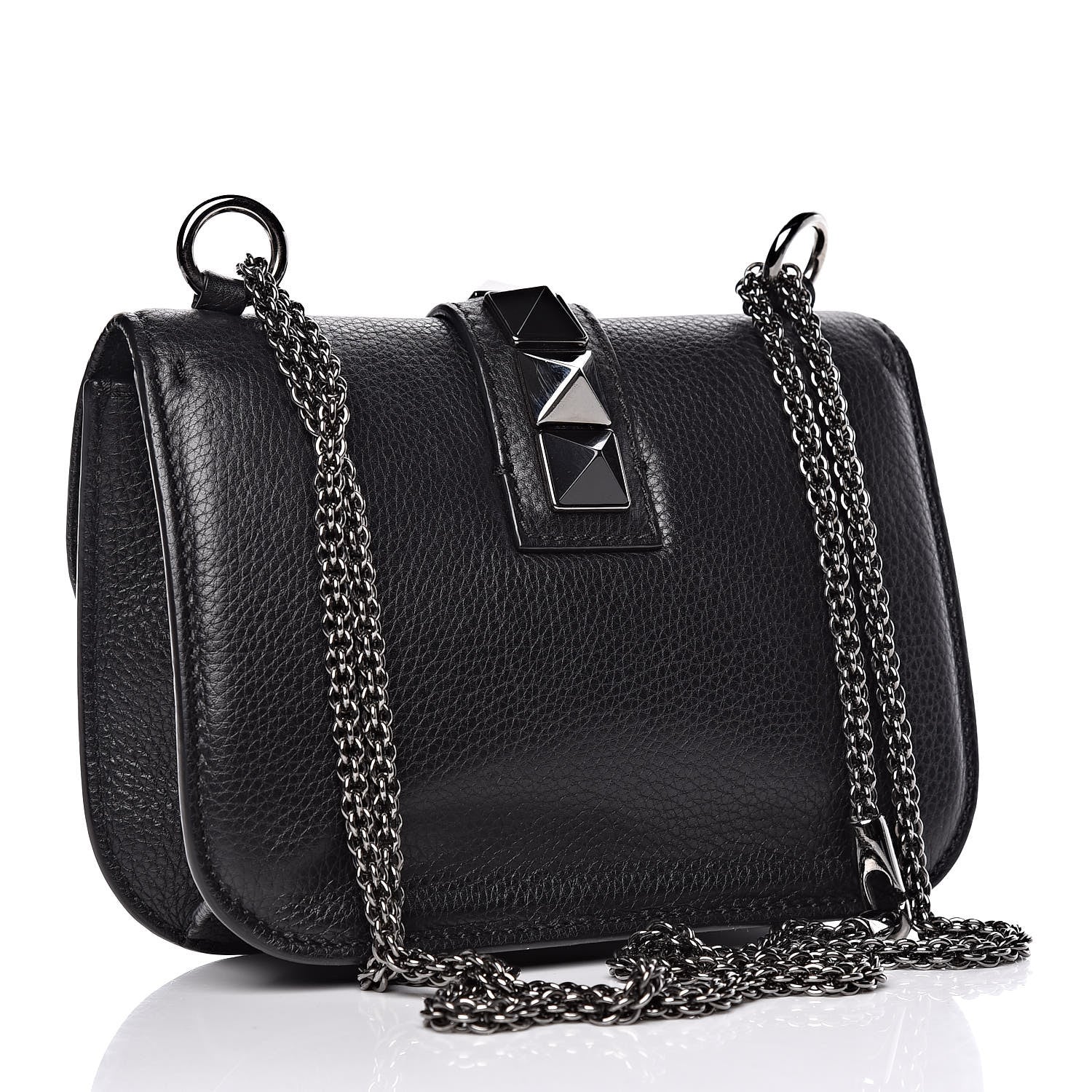 Valentino Garavani Pebbled Calfskin Small Glam Lock Rockstud Flap Black 3 of 12