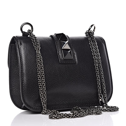 Valentino Garavani Pebbled Calfskin Small Glam Lock Rockstud Flap Black 3 of 12