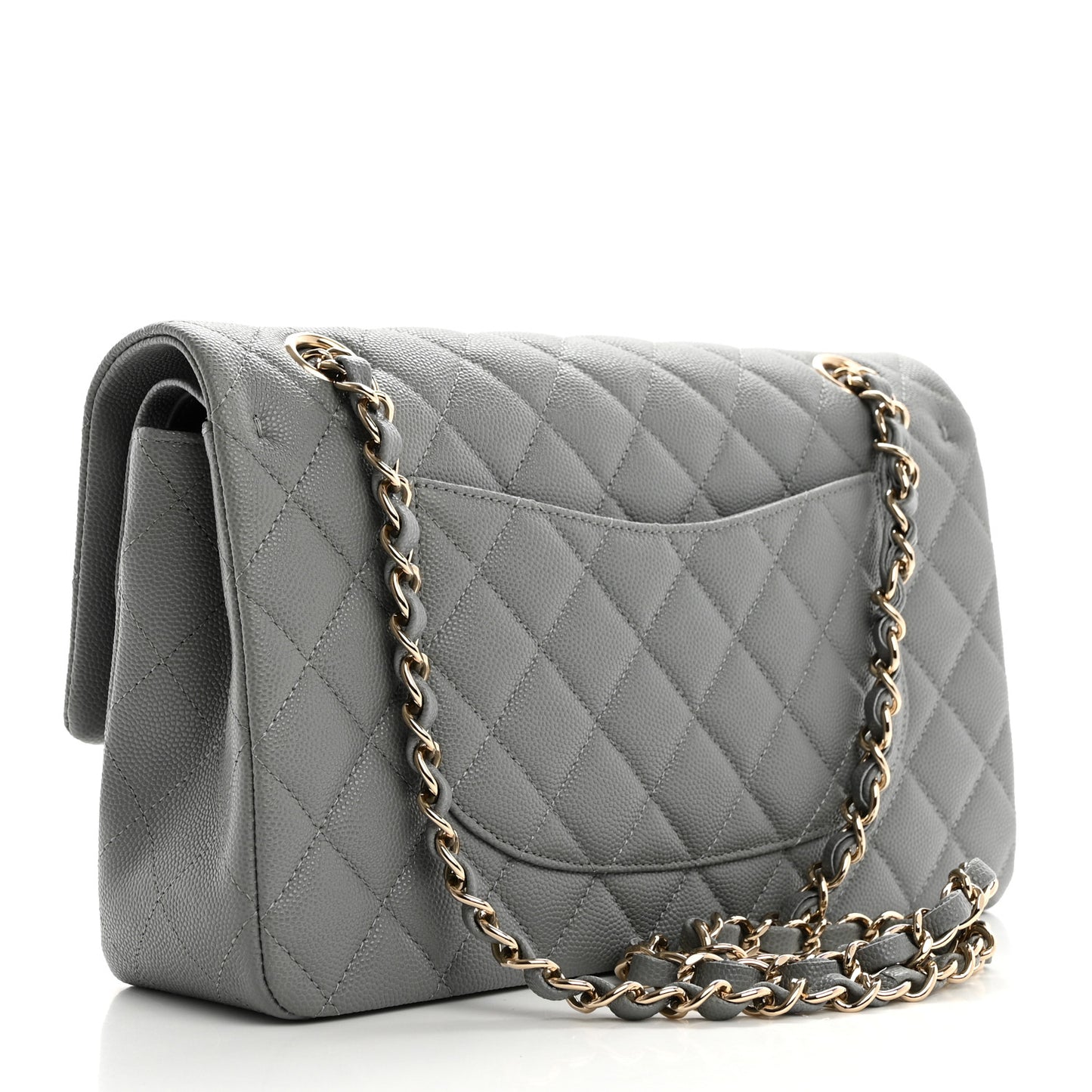 Caviar Quilted Medium Double Flap Grey