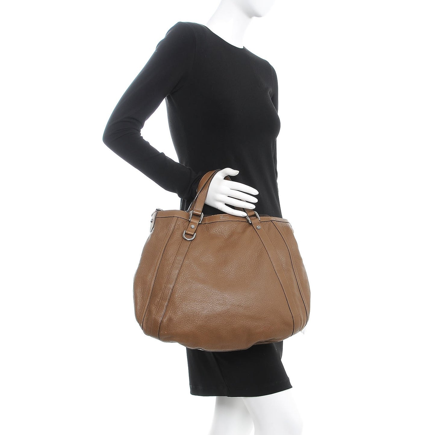 Pebbled Calfskin Medium Abbey Convertible Tote Brown