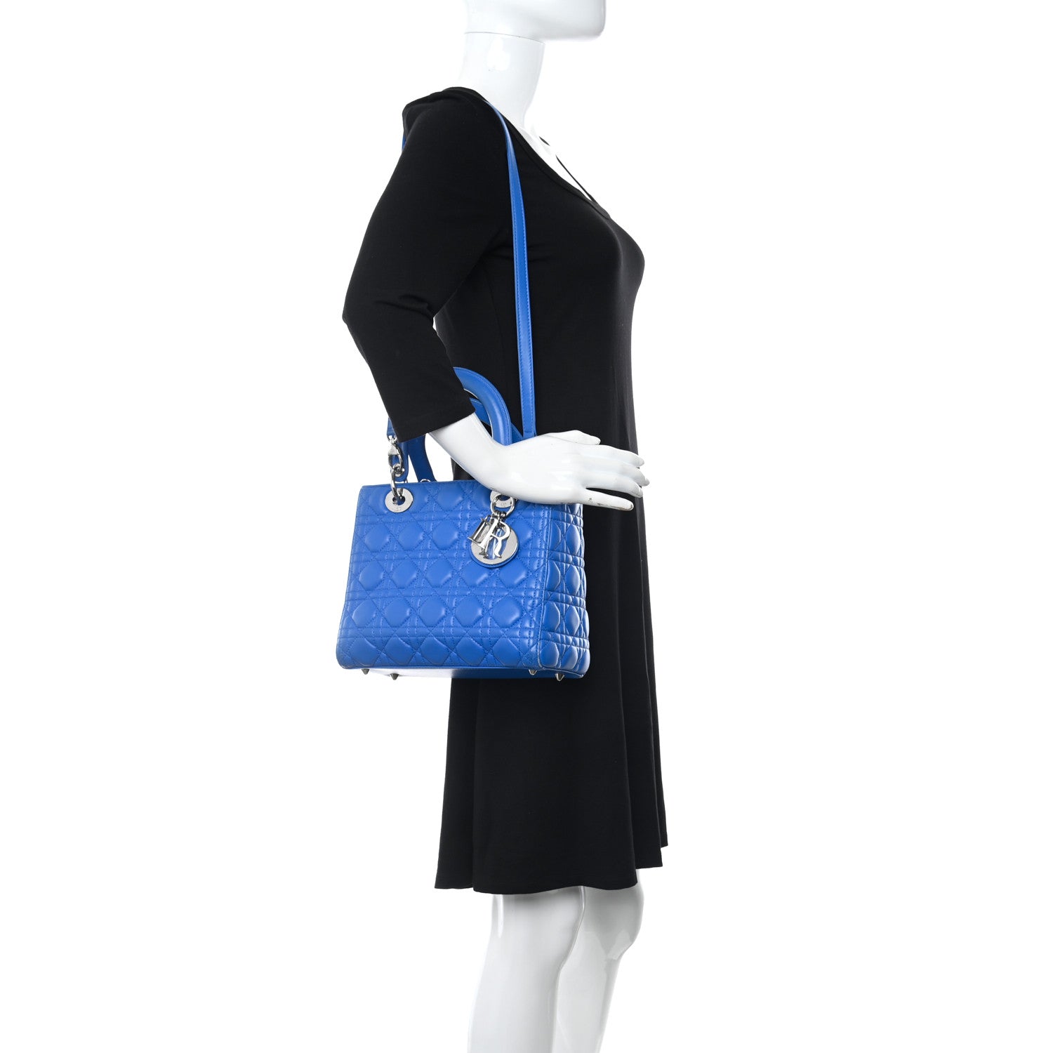 Christian Dior Lambskin Cannage Medium Lady Dior Blue Persan 2 of 16