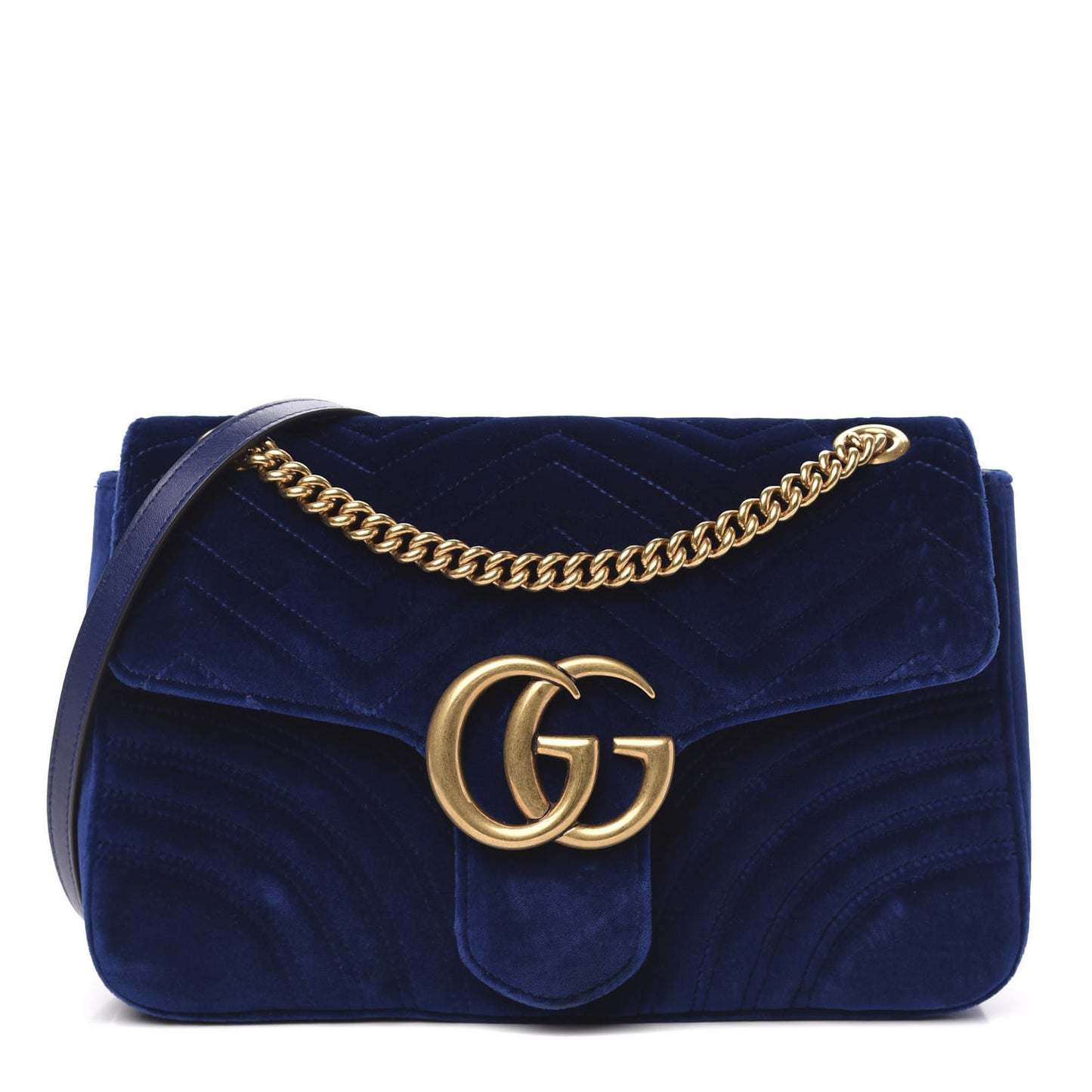 Velvet Matelasse Medium GG Marmont Shoulder Bag Cobalt Blue
