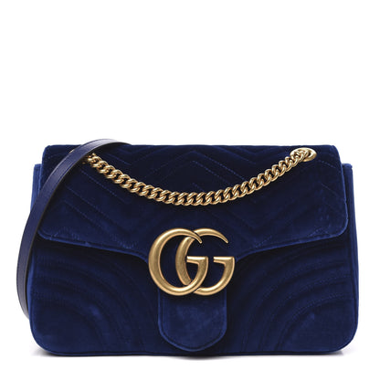 Gucci Velvet Matelasse Medium GG Marmont Shoulder Bag Cobalt Blue 1 of 14