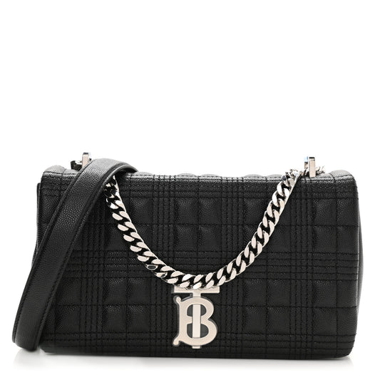 Grainy Calfskin Quilted Small Lola Bag Black