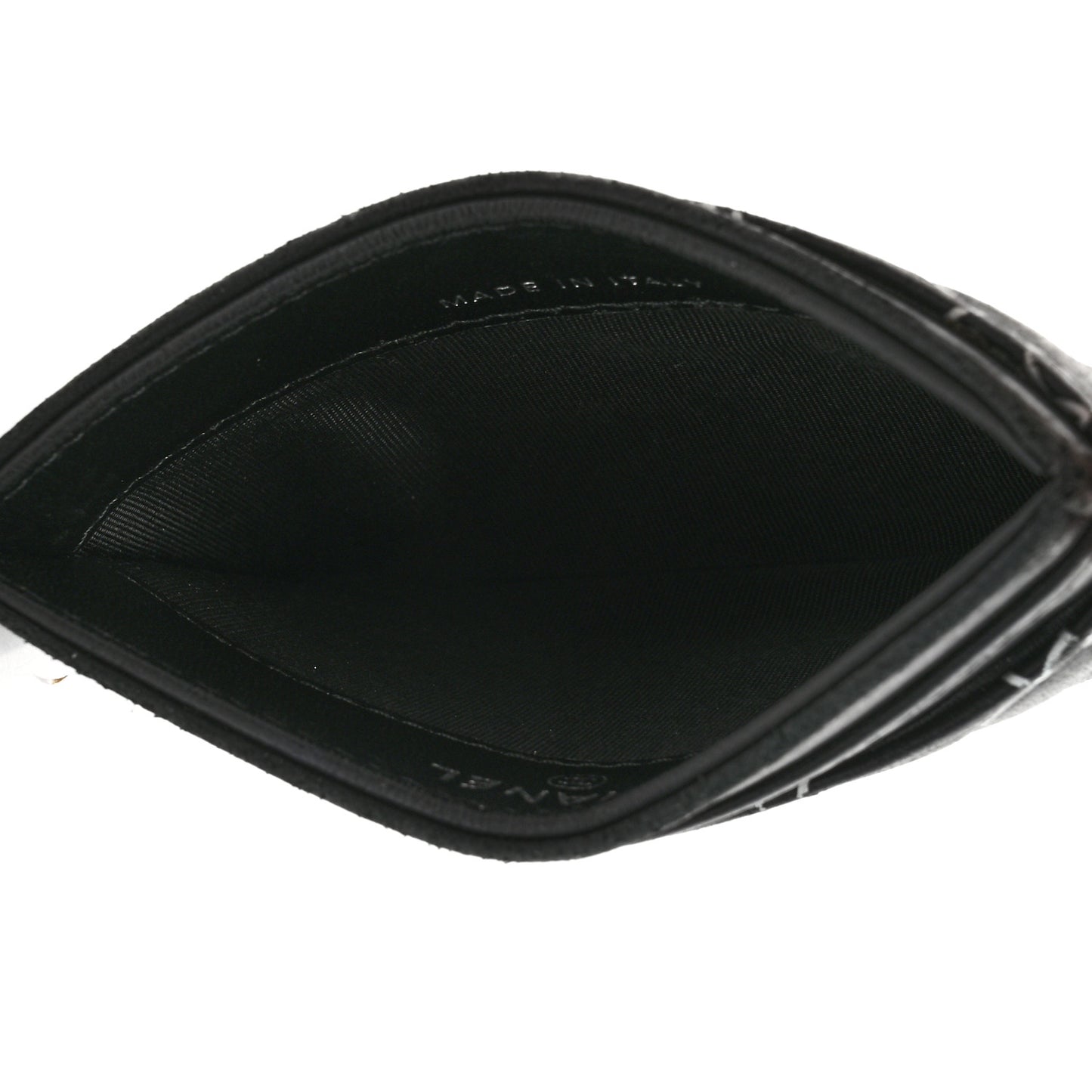 Lambskin Camellia Embossed Card Holder Black White
