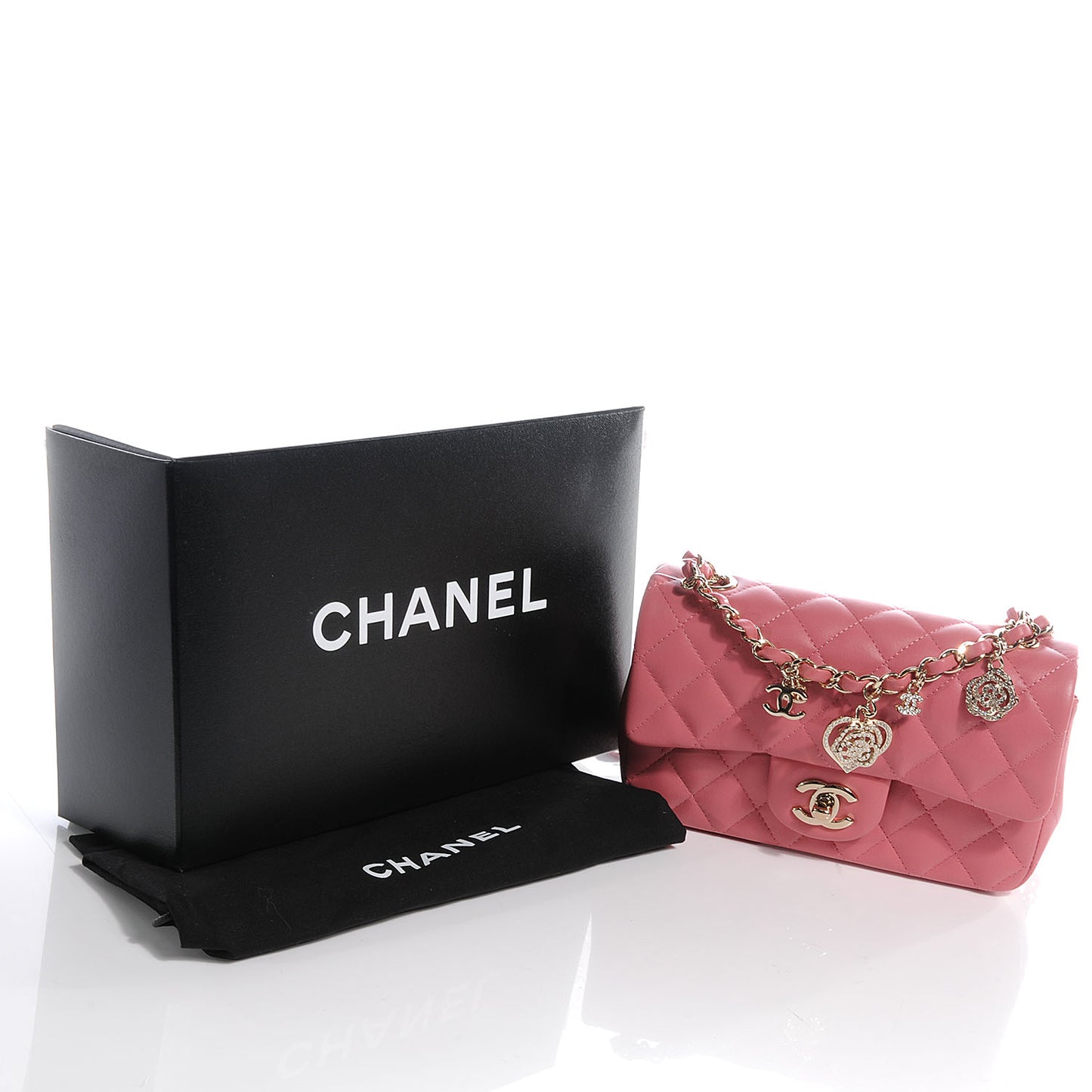 Lambskin Quilted Valentine Charms Mini Rectangular Flap Pink