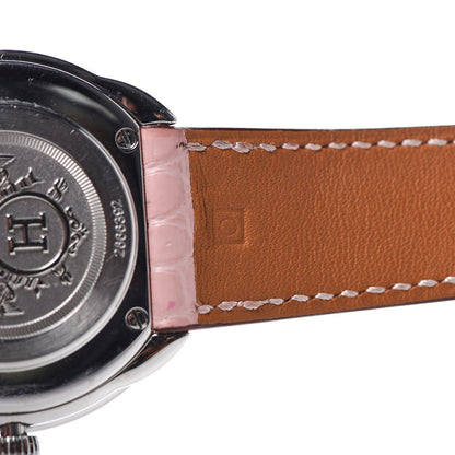 Hermes Stainless Steel Alligator Diamond Bezel Pink Mother of Pearl 38mm Arceau Quartz Watch 7 of 8