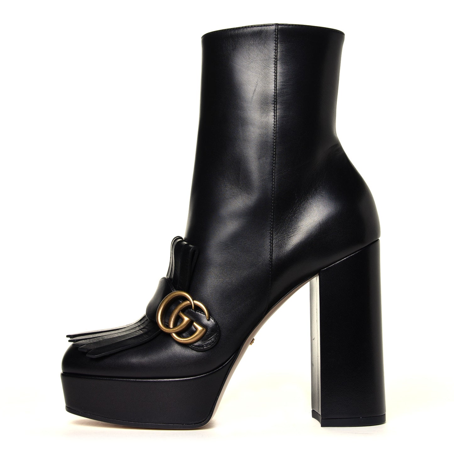 Malaga Kid GG Marmont Fringe Platform Ankle Boots 39 Black