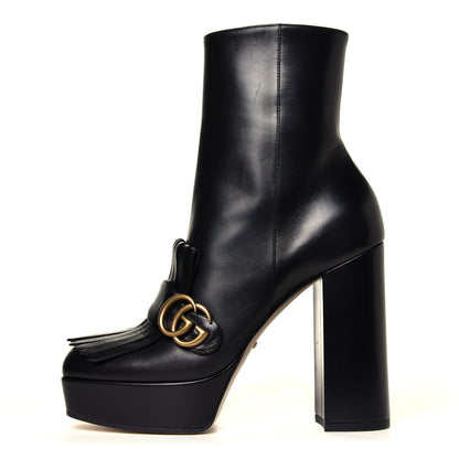 Gucci Malaga Kid GG Marmont Fringe Platform Ankle Boots 39 Black 1 of 5
