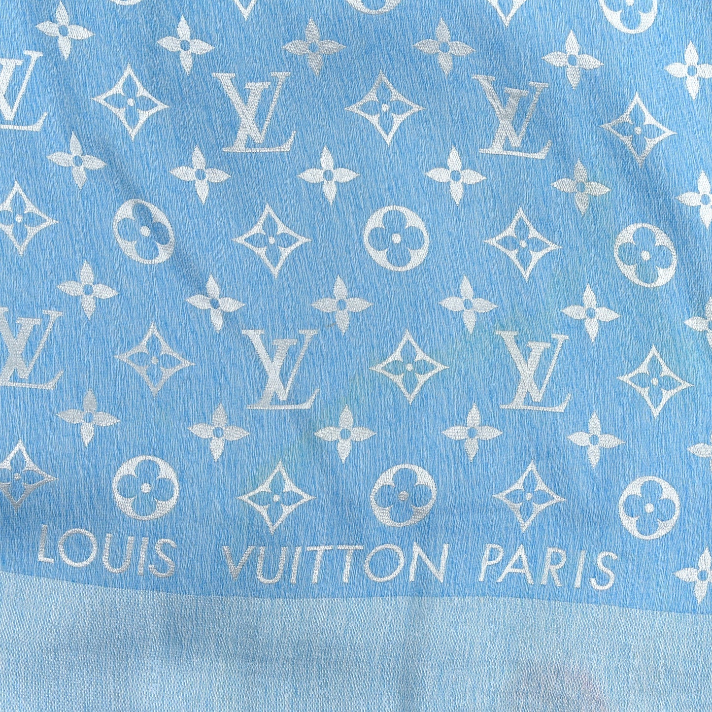 Silk Wool Monogram Denim T-Shirting Shawl Light Blue
