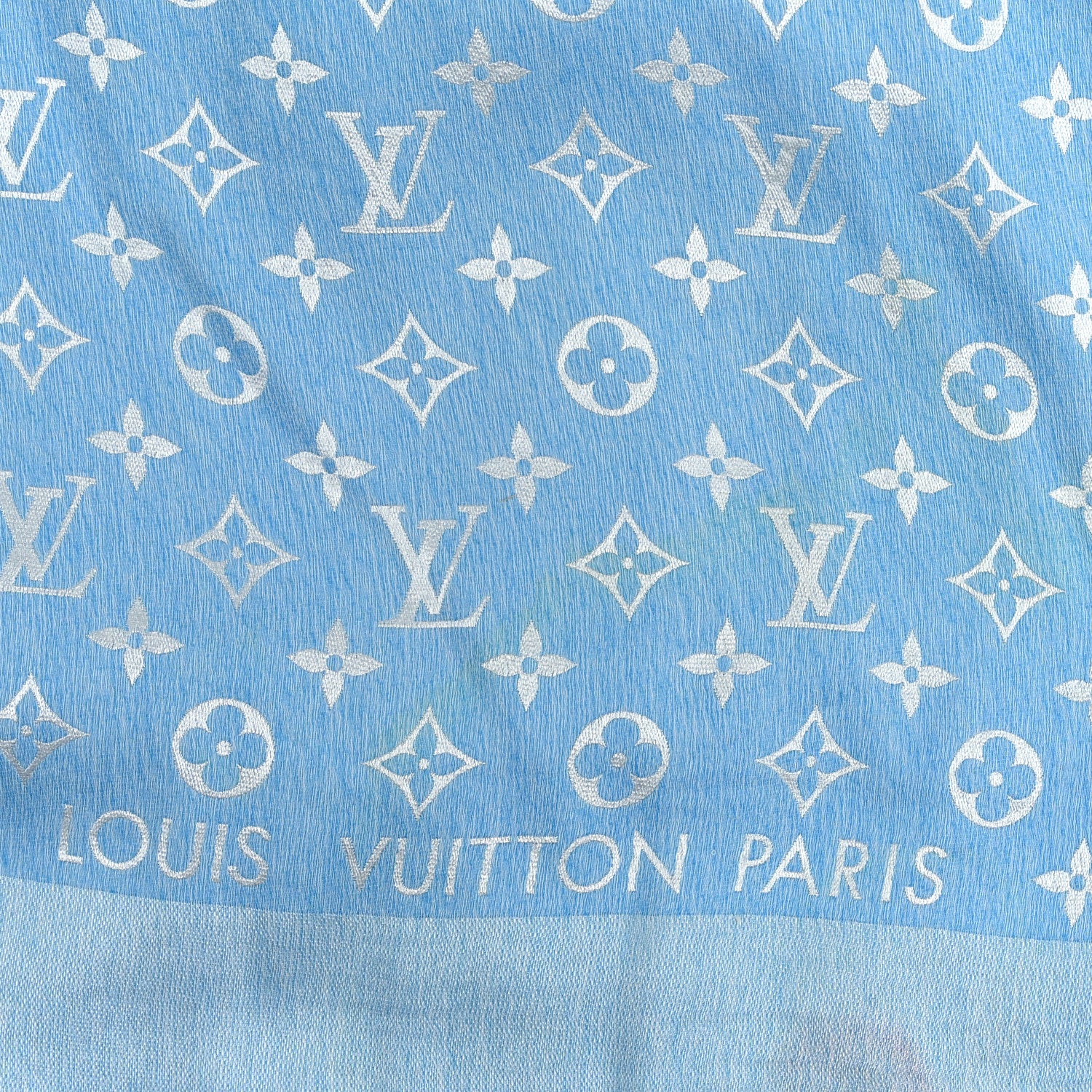 Louis Vuitton Silk Wool Monogram Denim T-Shirting Shawl Light Blue 2 of 3