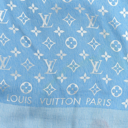 Louis Vuitton Silk Wool Monogram Denim T-Shirting Shawl Light Blue 2 of 3