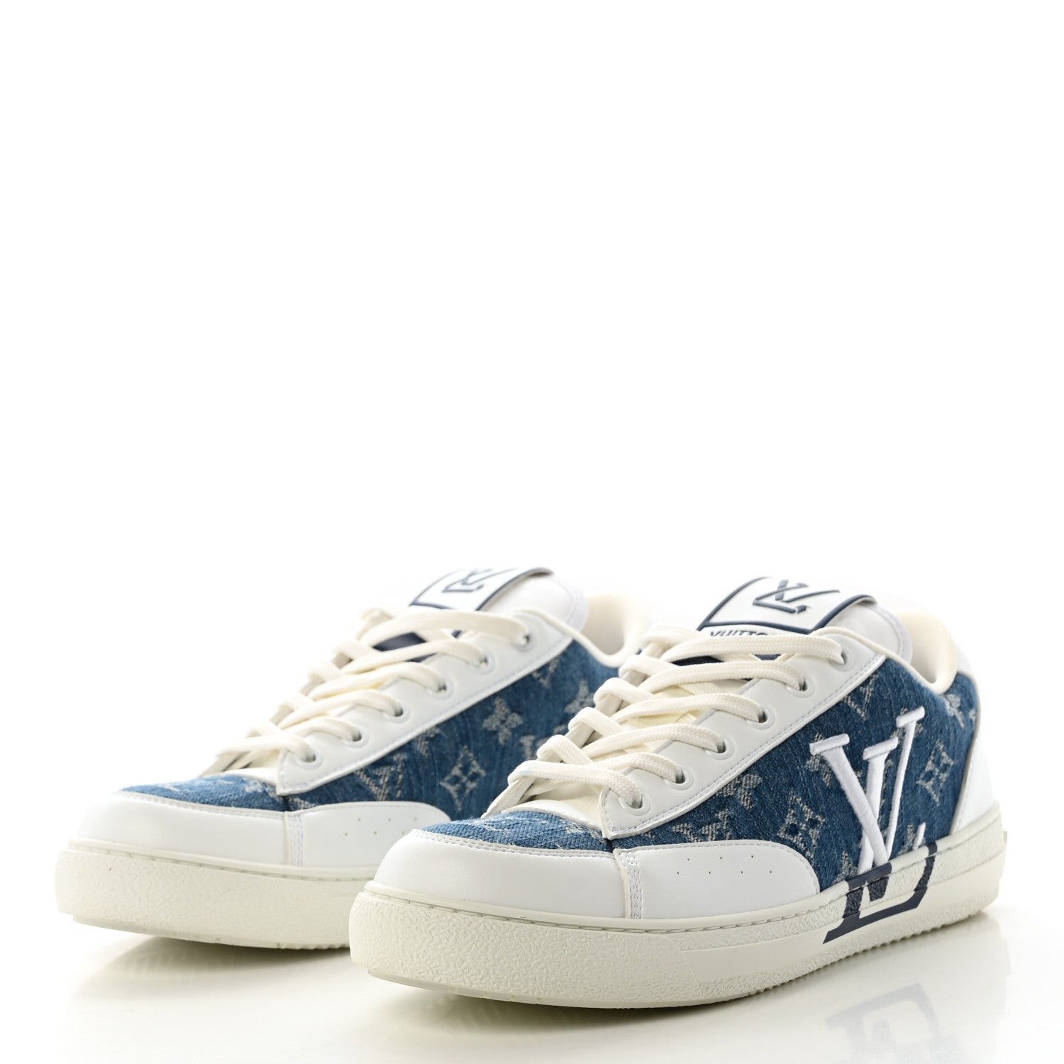 Louis Vuitton Calfskin Monogram Denim Womens Charlie Sneakers 40 White Blue 3 of 10