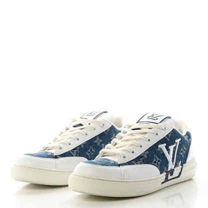 Louis Vuitton Calfskin Monogram Denim Womens Charlie Sneakers 40 White Blue 3 of 10